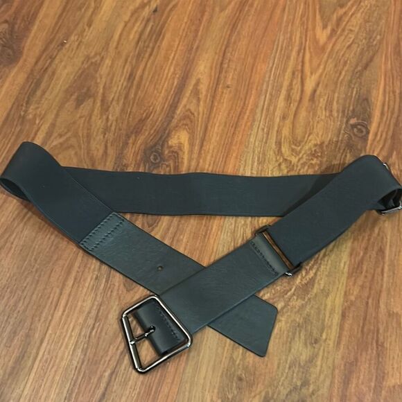 Akris black belt trapezoid stretch belt with leather s/m - Picture 1 of 8